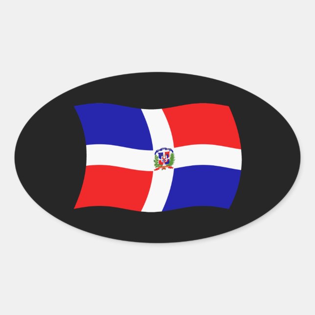 Ovalada Pegatina de Bandera de República Dominicana (Anverso)