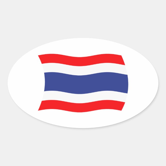 Ovalada Pegatina de Bandera de Tailandia (Anverso)