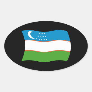 Ovalada Pegatina de bandera de Uzbekistán