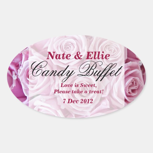 Ovalada PEGATINA de Buffet de PInk Rose Candy (Anverso)
