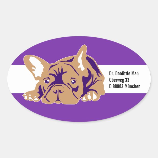 Ovalada Pegatina de Bulldog francés con texto (Anverso)