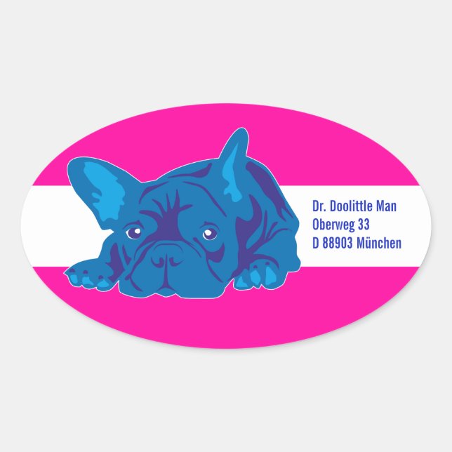 Ovalada Pegatina de Bulldog Francés con texto (Anverso)