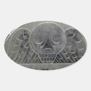 Ovalada pegatina de cementerio de la muerte alada