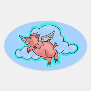 Ovalada Pegatina de cerdo volador