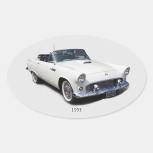 Ovalada pegatina de coche clásico blanco de 1955