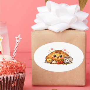 Ovalada Pegatina de Croissant Kawaii