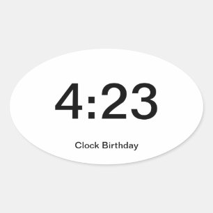 Ovalada Pegatina de Cumpleaños de Reloj 4:23