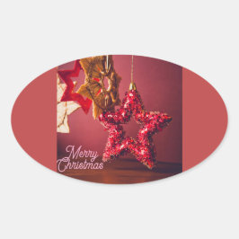 Ovalada Pegatina de estrella de Navidad – Diseño Feliz Nav