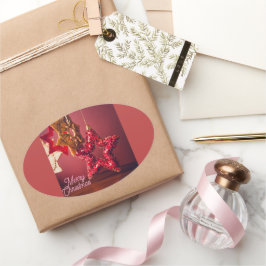 Ovalada Pegatina de estrella de Navidad – Diseño Feliz Nav