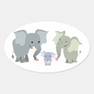 Ovalada Pegatina de familia de elefante Personalizado lind