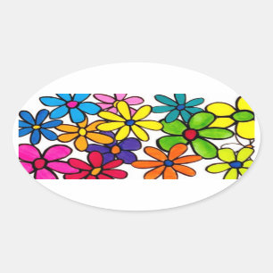Ovalada pegatina de flores divertidas