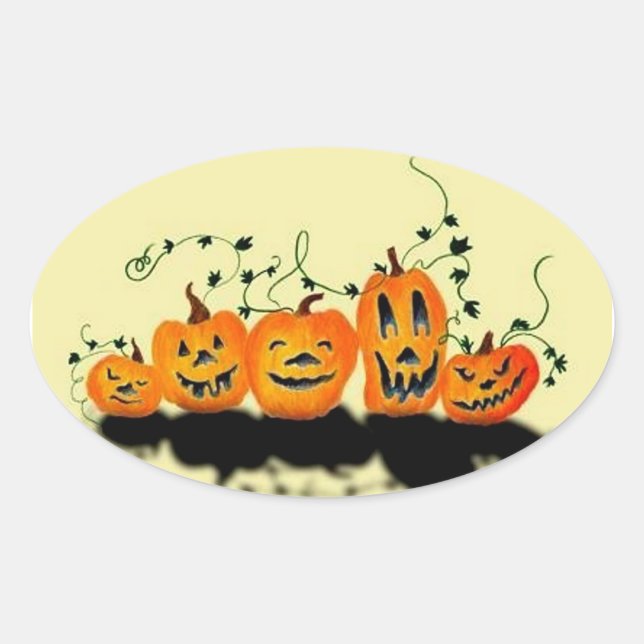 Ovalada Pegatina de Halloween de Silly Pumpkins (Anverso)