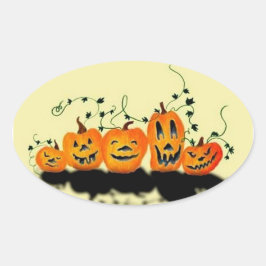 Ovalada Pegatina de Halloween de Silly Pumpkins