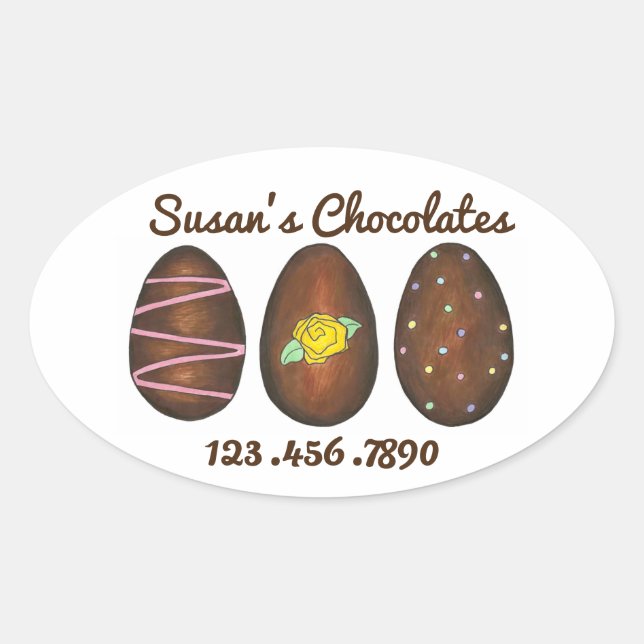 Ovalada Pegatina de huevos de chocolate personalizado de p (Anverso)