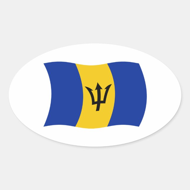 Ovalada Pegatina de la bandera de Barbados (Anverso)