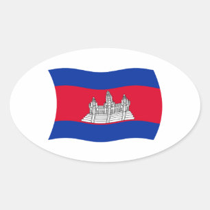 Ovalada Pegatina de la bandera de Camboya