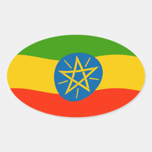 Ovalada Pegatina de la bandera de Etiopía