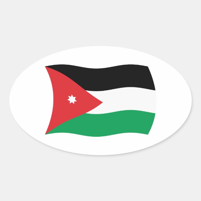Ovalada Pegatina de la bandera de Jordania (Anverso)