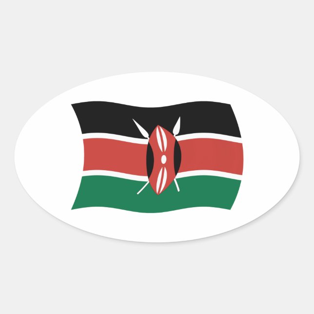 Ovalada Pegatina de la bandera de Kenia (Anverso)