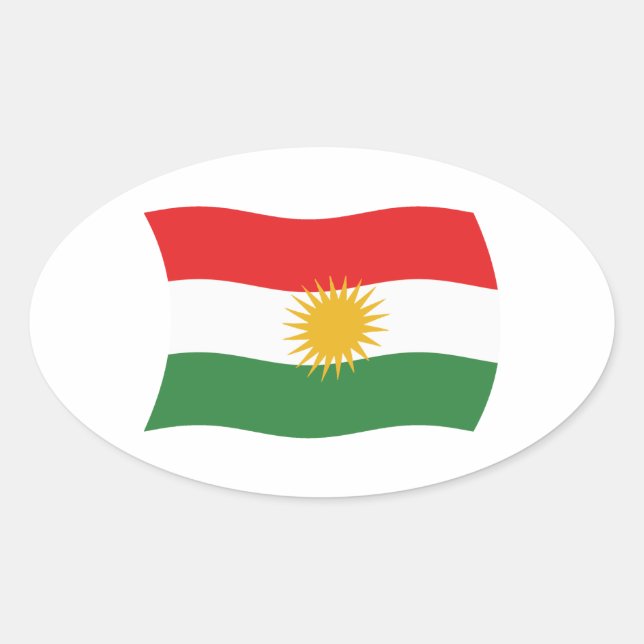 Ovalada Pegatina de la bandera de Kurdistán (Anverso)