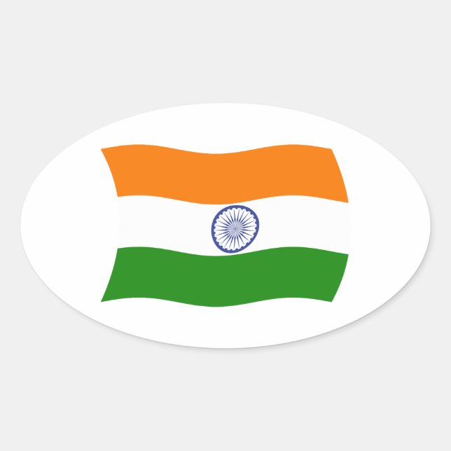 Ovalada Pegatina de la bandera de la India (Anverso)