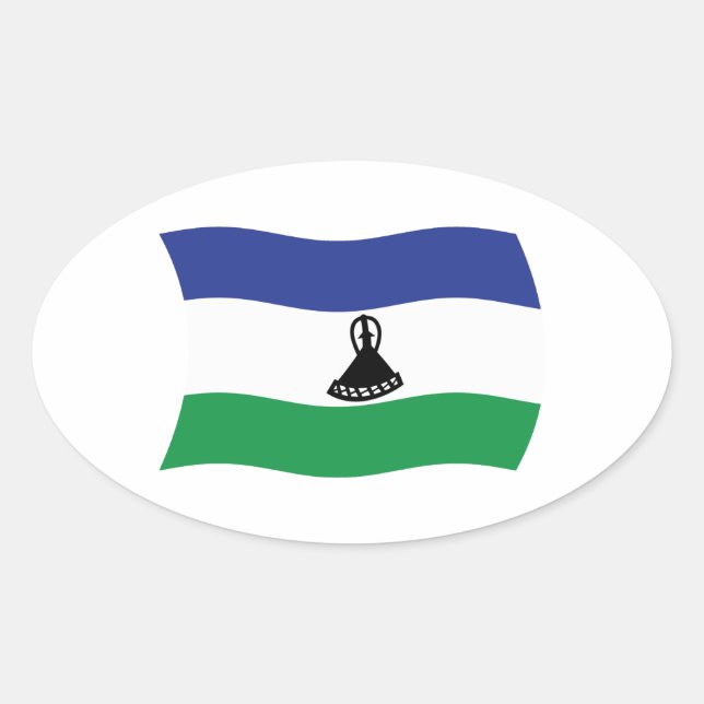 Ovalada Pegatina de la bandera de Lesoto (Anverso)