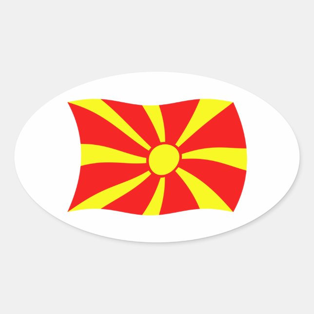 Ovalada Pegatina de la bandera de Macedonia (Anverso)