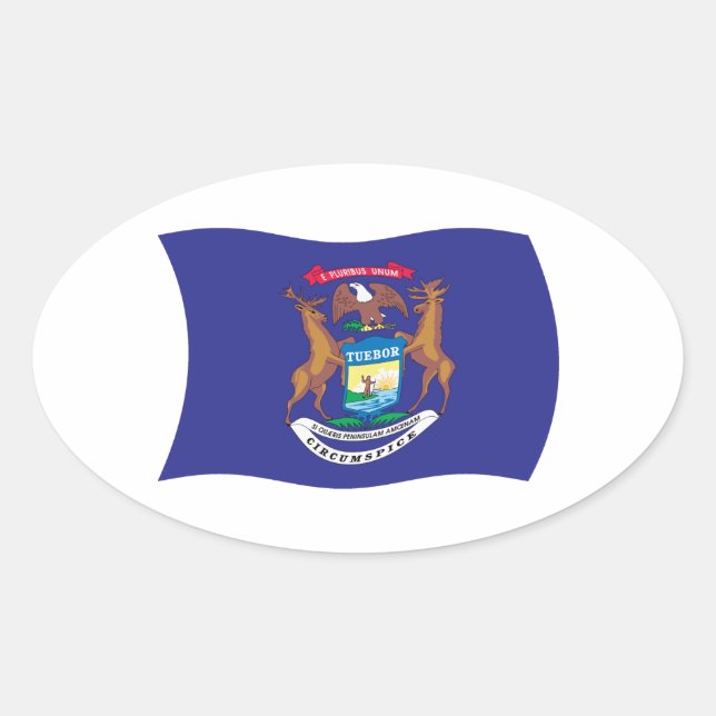Ovalada Pegatina de la bandera de Míchigan (Anverso)