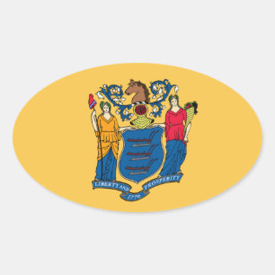 Ovalada Pegatina de la bandera de Nueva Jersey