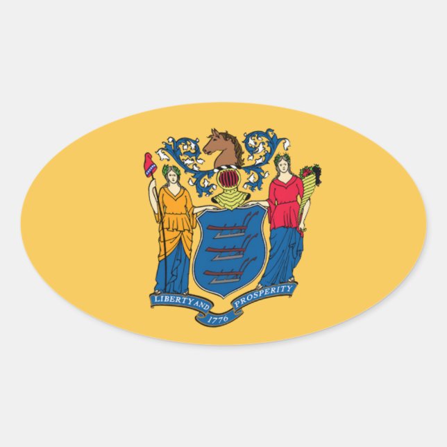 Ovalada Pegatina de la bandera de Nueva Jersey (Anverso)