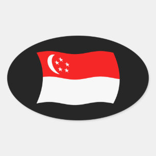 Ovalada Pegatina de la bandera de Singapur