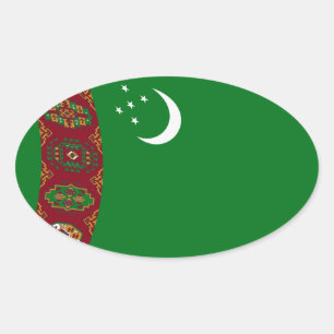 Ovalada Pegatina de la bandera de Turkmenistán