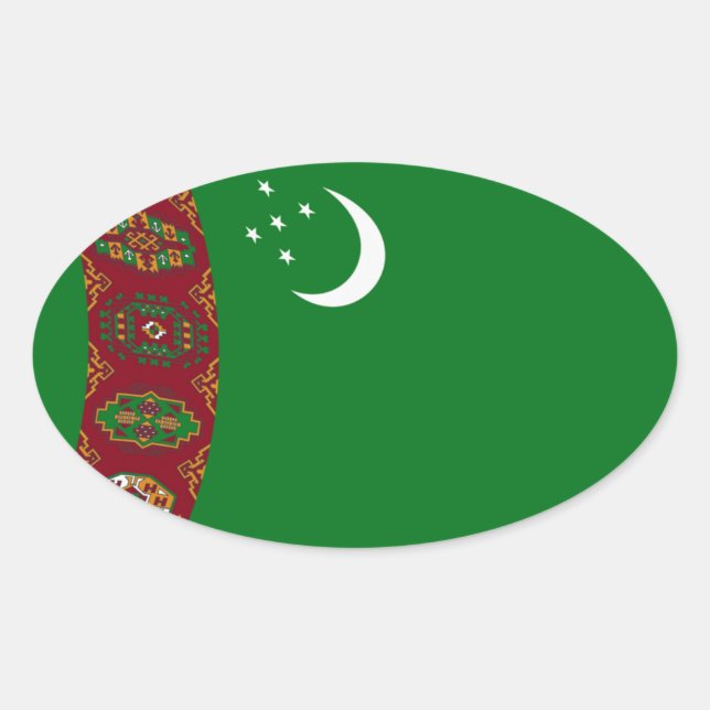 Ovalada Pegatina de la bandera de Turkmenistán (Anverso)