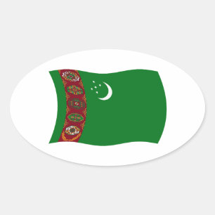 Ovalada Pegatina de la bandera de Turkmenistán