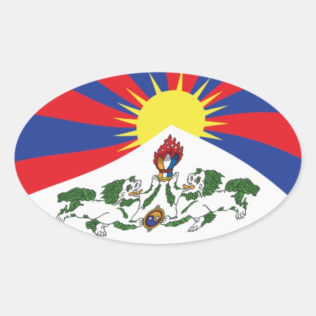 Ovalada Pegatina de la bandera del Tíbet (Anverso)