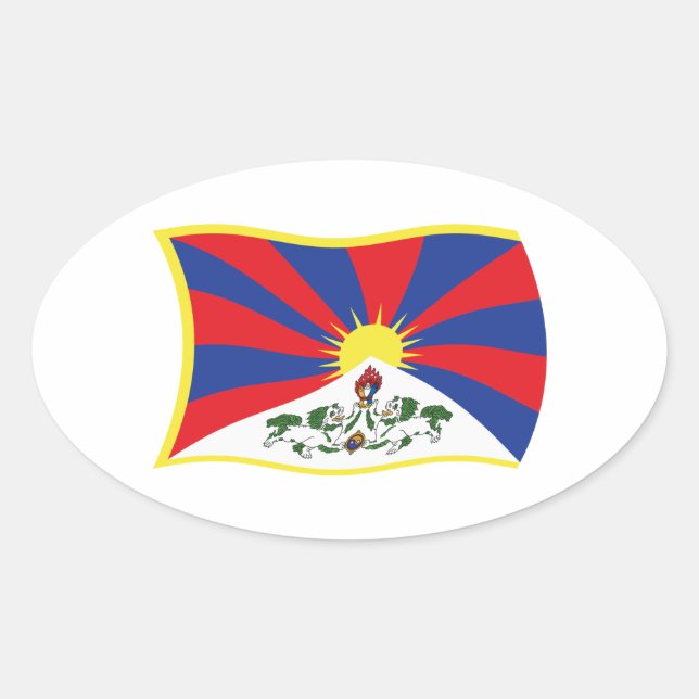 Ovalada Pegatina de la bandera del Tíbet (Anverso)