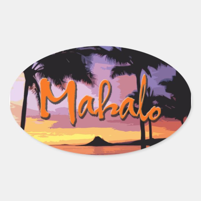 Ovalada Pegatina de la puesta del sol de Mahalo (Anverso)