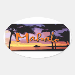 Ovalada Pegatina de la puesta del sol de Mahalo