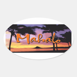 Ovalada Pegatina de la puesta del sol de Mahalo