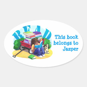 Ovalada PEGATINA de libros personalizado de LECTURA del va