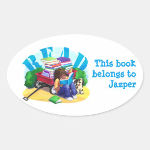 Ovalada PEGATINA de libros personalizado de LECTURA del va