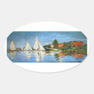 Ovalada Pegatina de los barcos del impresionismo de Monet
