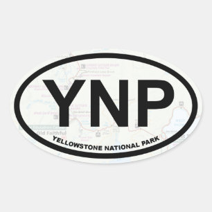 Ovalada Pegatina de mapa de Yellowstone (texto negro)