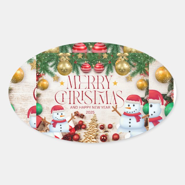Ovalada pegatina de Navidad (Anverso)