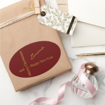 Pegatina de Navidad elegante burgundy dorada perso
