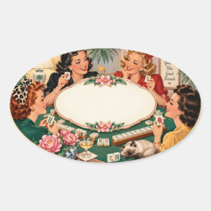 Ovalada Pegatina de nombre de Mahjong
