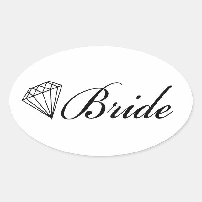 Ovalada Pegatina De Novia De Diamante En Blanco (Anverso)