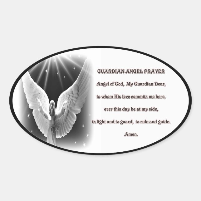 Ovalada Pegatina de oración Ángel de Guardian (Anverso)