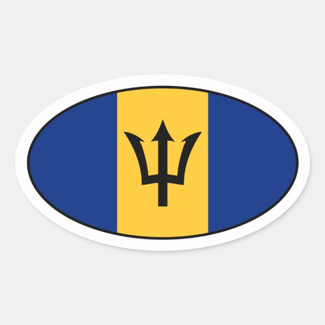 Ovalada Pegatina de Oval de Bandera de Barbados (Anverso)