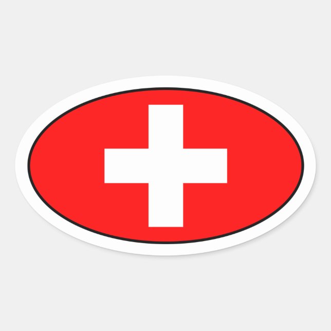 Ovalada Pegatina de Oval de bandera de Suiza (Anverso)